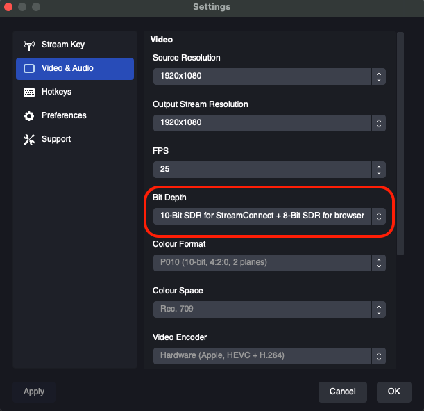 10-bit Output settings